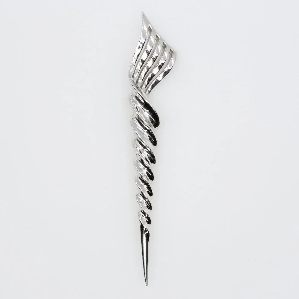 Vintage Boucher Modernist Flame Twist Brooch Rhodium Plated 1940s